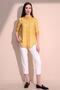 Women's Yellow Long Sleeve Special Fabric Single Pocket Shirt Upright Striped Long Back Basic Cut Shirt - 6