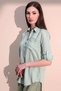 Women's Green Long Sleeve Special Fabric Single Pocket Shirt Upright Striped Long Back Basic Cut Shirt - 2