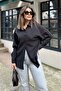 Women's Black Basic Model, Seersucker, Casual Shirt - 5