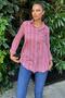Women's Pink Striped Patterned, Long Sleeve, Relaxed Fit, Textured Fabric Shirt