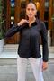 Women's Black Anti-Sweat Pompom Special Fabric, Fit Cut, Long Sleeve Shirt