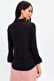 Women's Black Lace Detailed Long Sleeve Regular Cut Standard Size Shirt - 2