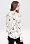 Women's Beige Chain Patterned Long Sleeve Shirt - Regular Fit, Standard Size - 4