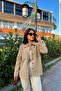 Women's Camel Long Sleeve, Double Pocket, Oval Hem, Melton Shirt Jacket - 6