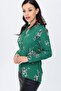 Women's Green Classic Collar, Long Sleeve, Floral Pattern, Regular Fit, Standard Length Shirt - 4