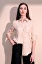 Women's Beige Long Sleeve Special Fabric Single Pocket Shirt Upright Striped Long Back Basic Cut Shirt - 7