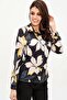 Women's Black Floral Print Polyester Shirt - Long Sleeve, Straight Fit, Standard Size - 5
