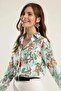 Women's Green Classic Collar, Floral Pattern, Long Sleeve, Regular Cut Standard Size Shirt - 2