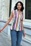 Khaki Striped Sleeveless Viscose Shirt - 2