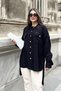 Women's Black Balloon Sleeve, Pleated, Slit, Oversize, Linen Tunic Shirt - 6