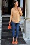 Women's Caramel Striped Patterned, Long Sleeve, Relaxed Fit, Textured Fabric Shirt - 2
