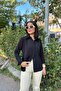 Women's Black Classic Collar Long Sleeve Regular Cut Standard Size Shirt (Custom Fabric) - 3