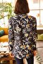 Women's Black Classic Collar Floral Print Long Sleeve Shirt, Regular Fit, Standard Size - 6
