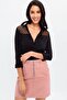 Women's Black Lace Detailed Long Sleeve Regular Cut Standard Size Shirt - 4