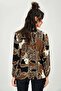 Women's Patterned Special Collar Long Sleeve Patterned Regular Cut Standard Size Shirt - 4