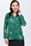 Women's Green Classic Collar, Long Sleeve, Floral Pattern, Regular Fit, Standard Length Shirt - 5