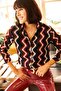Women's Black Classic Collar, Patterned, Long Sleeve, Regular Fit, Standard Size Shirt - 3