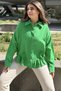 Women's Green Skirt with Ruffle and Slit Detail, Sweat-Free Comfortable Fabric, Loose Shirt (Cotton Linen) - 3