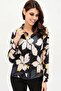 Women's Black Floral Print Polyester Shirt - Long Sleeve, Straight Fit, Standard Size - 4