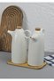 Set of 2 Porcelain Oil Pots - Oil Pots with Bamboo Base - Mushroom Lid - 2X500 ml - 2