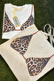 Leopard Patterned White Oversize Women's T-Shirt + Cloth Bag Gift Combination Set – 100% Cotton
