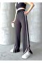 Women's Anthracite Striped Slit High Waist Wide Leg Sweatpants - 2