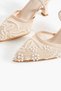 Cream Mesh Embroidery and Bead Detailed Pointed Toe Women's Heeled Bridal Shoes Shoes - 8