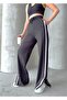 Women's Anthracite Striped Slit High Waist Wide Leg Sweatpants - 4