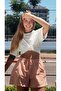 Women's Striped Elastic Waist Summer Shorts Orange - 3