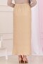 Elastic Waist Skirt with Side Zipper Detail-Beige - 6
