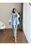 Women's Drawstring Front Tie Poplin Kimono Blue - 4