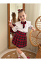 Girl's Red Plaid Skirt White Shirt and Scarf Triple Set-Holiday Suit-23 April - 4