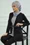 Ready-To-Wear Turban with Low-Cut Neckline and Gold Accessories, Gray, Ht-11A - 4