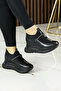 Josefina Black Stretch Stone Hidden Wedge Heeled Casual Shoes