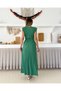 Women's Green Pleated Dress with Tie Detail - 4