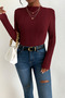 Burgundy Women's Textured Elastane Ruffled Round Neck Long Sleeve T-Shirt - 3