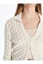 Xside Beige Polo Neck Openwork Women's Knitwear Cardigan - 3