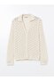 Xside Beige Polo Neck Openwork Women's Knitwear Cardigan - 5
