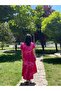 Pink Coral Patterned V-Neck Casual Summer Dress – Asymmetrical Cut 38-50 Size Compatible - 3