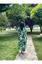 Green and White Floral Patterned V-Neck Casual Summer Dress – Asymmetric Cut 38-50 Size Compatible - 3