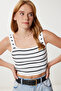 Striped Crop Knitwear Blouse Lyy0009 White - 2