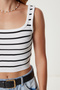 Striped Crop Knitwear Blouse Lyy0009 White - 4