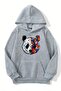 Unisex Gray Hooded Sweatshirt – Panda Double Face Printed, Thick Fabric with Hood