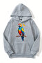 Unisex Gray Hooded Sweatshirt – Parrot Printed, Thick Fabric with Hood