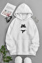 Unisex White Hooded Sweatshirt – Cartoon Cat, Printed Thick Fabric