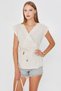 Women's Cream Double Breasted Waist Tie Linen Look Blouse Arm-25Y001080