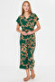 Women's Green-Beige Double Breasted Jumpsuit with Belt Arm-20Y042008 - 3