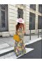 Cross Back Detail Strap Floral Pattern Yellow Tulle Dress Misselb46237 - 2