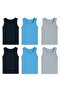Boys' Colorful Ribbed Singlet Set of 6 Cotton Comfortable Fabric, Blue, Gray and Black
