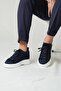 Heroes Model Genuine Leather Handmade Men's Navy Blue Knitwear Sneaker Shoes
